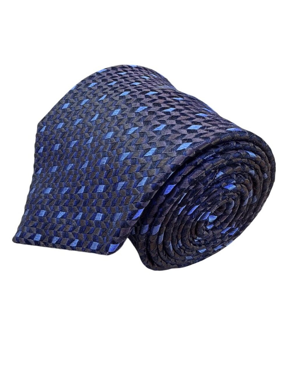 Pal Zileri Mens Brown & Blue Woven Silk Necktie Geometric Pattern Made In Italy